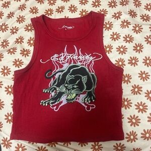 Fashion Nova Red Ribbed Tank Top with Black Panther Graphic